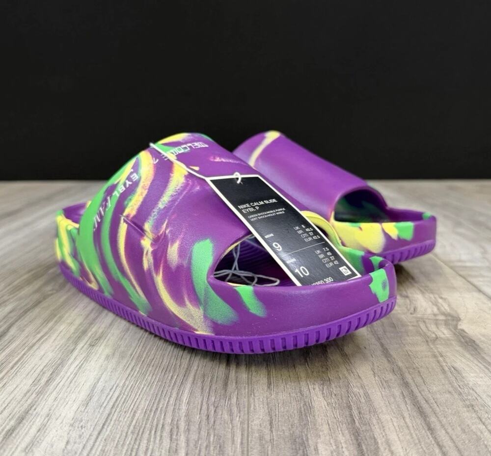 Nike Calm Slide EYBL Green Shock Noble Purple FV3625-300 Mens Size 9 NEW